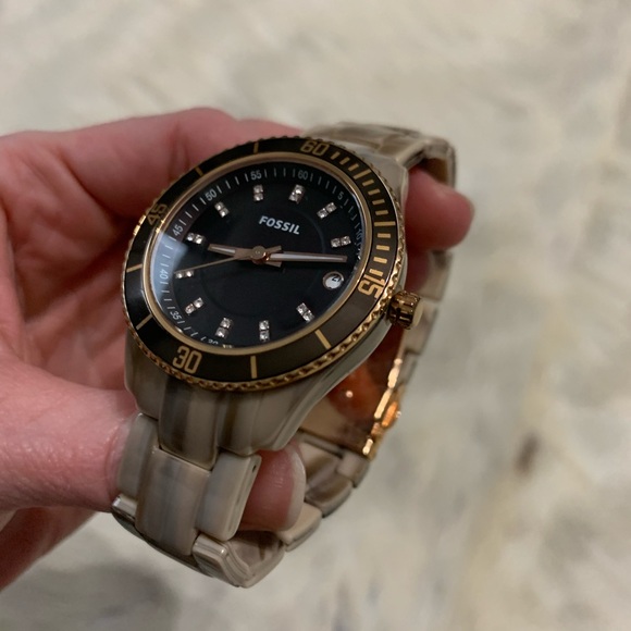 Fossil Stella Resin Rose Gold Crystal Ladies Watch - Picture 9 of 13